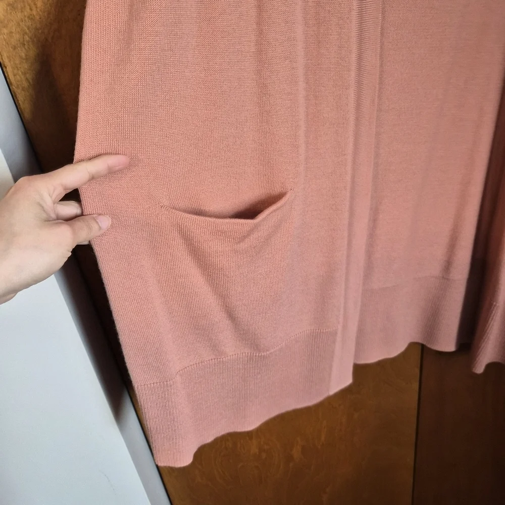 NORDSTROM Women Pink Puff Long Sleeve Open Front Cardigan Size Large